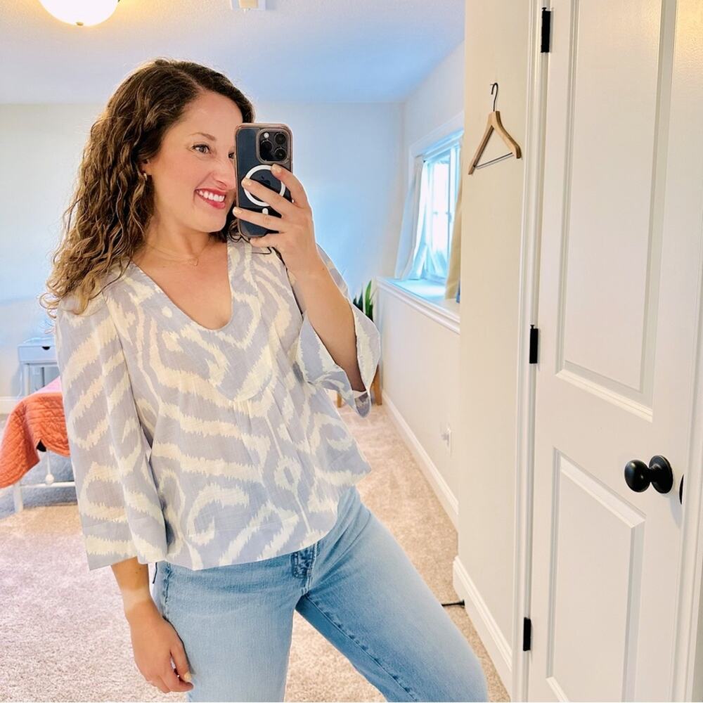 NWT Anthropologie Blue White Ikat Blouse Top XSP